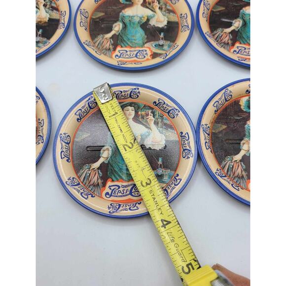 Vintage Victorian Lady Pepsi Cola Tin Coasters Set Of 9 Round 3 1/2 inch - Picture 10 of 13